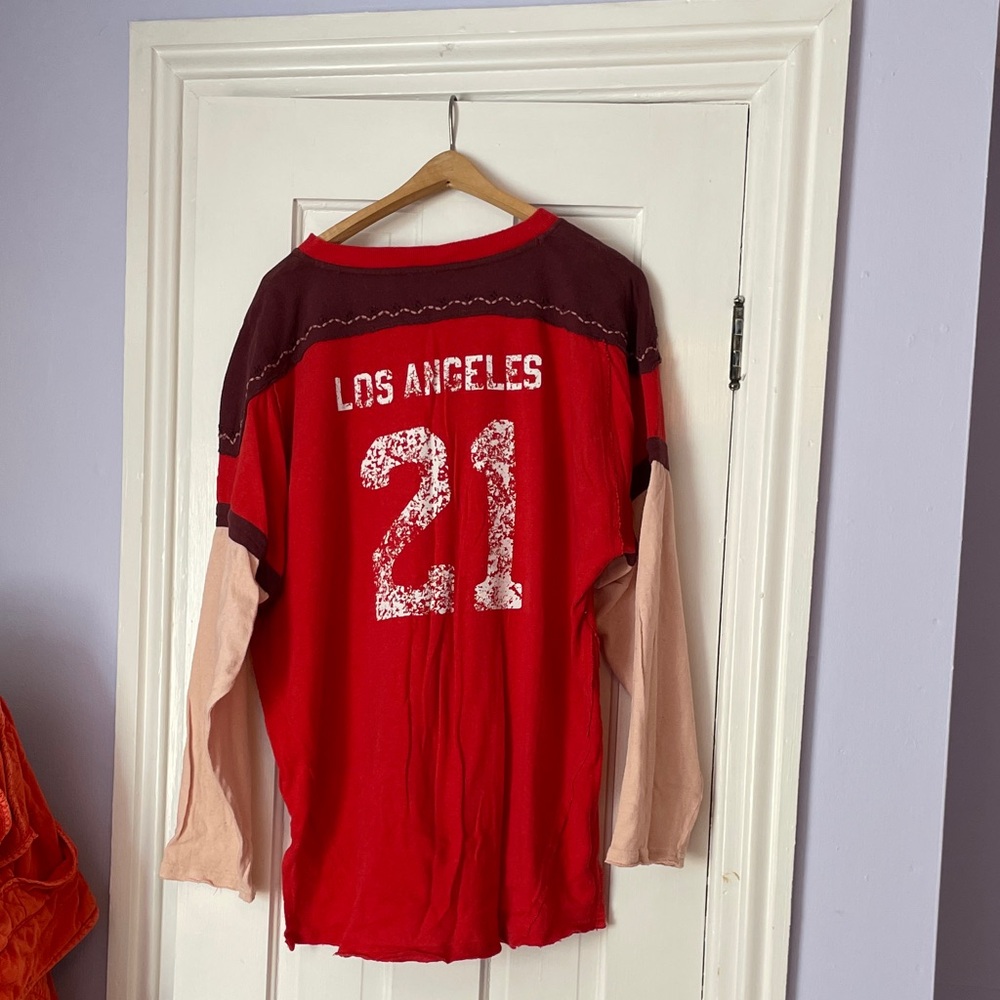 Free People Red and Pink Long Sleeve Tee